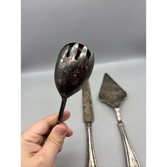 Princess House Silver Plated Serving Set Cake Server & Knife & Salad Tongs Italy - Picture 9 of 11